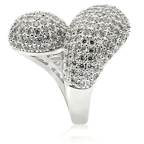 0W216 - Rhodium Brass Ring with AAA Grade CZ in Clear Size 7