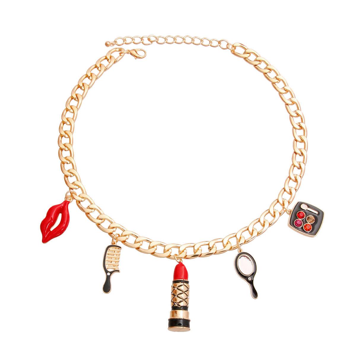 Gold Black Luxury Makeup Charm Necklace