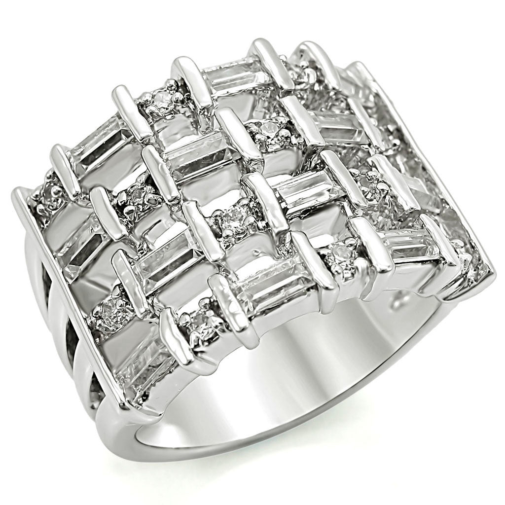 Rhodium Brass Ring with AAA Grade CZ in Clear Size 10
