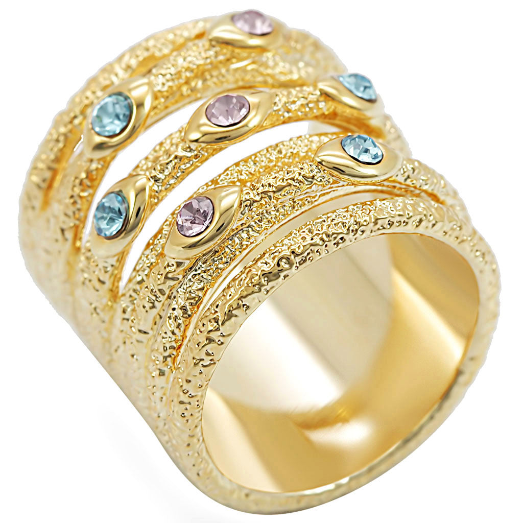 Gold Brass Ring with Top Grade Crystal in Multi Color