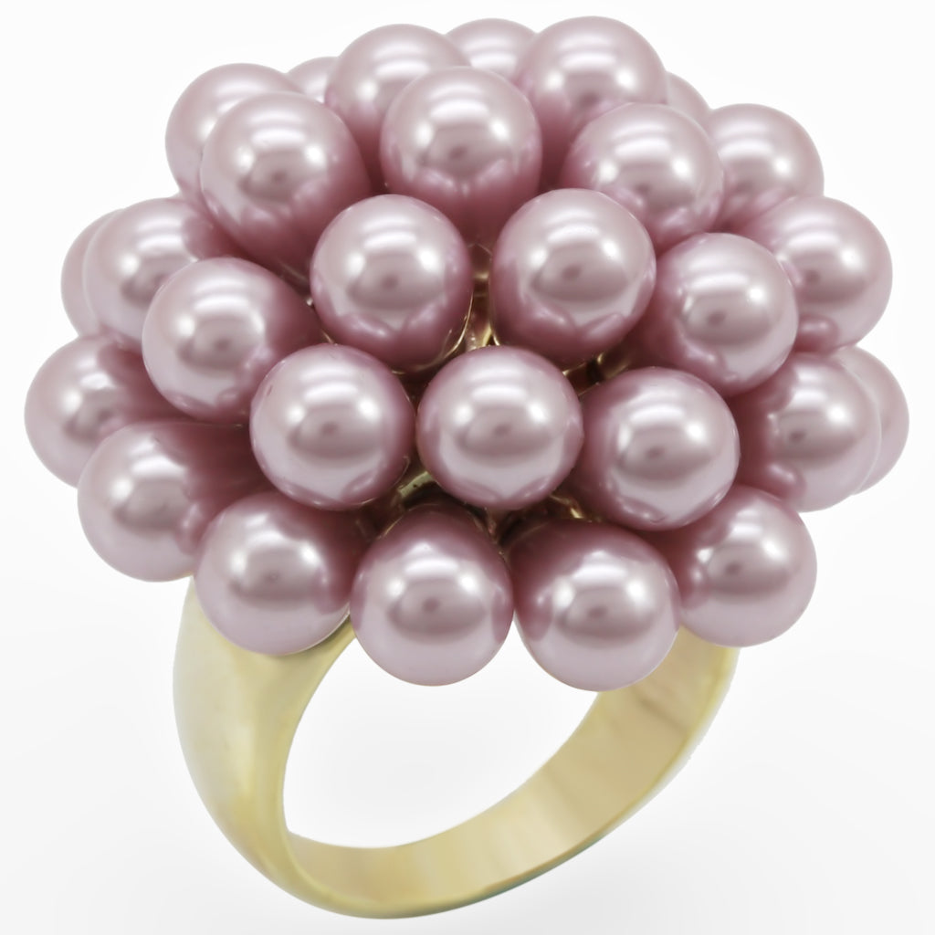 Gold Brass Ring with Synthetic Pearl in Light Amethyst Size 7