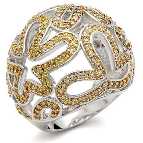 Reverse Two-Tone Brass Ring with AAA Grade CZ in Topaz