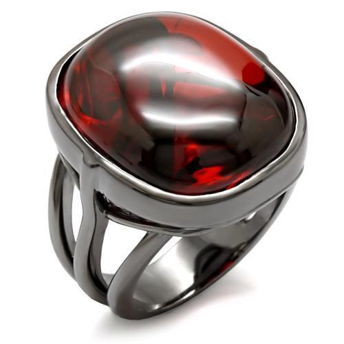 Ruthenium Brass Ring with AAA Grade CZ in Garnet Size 5