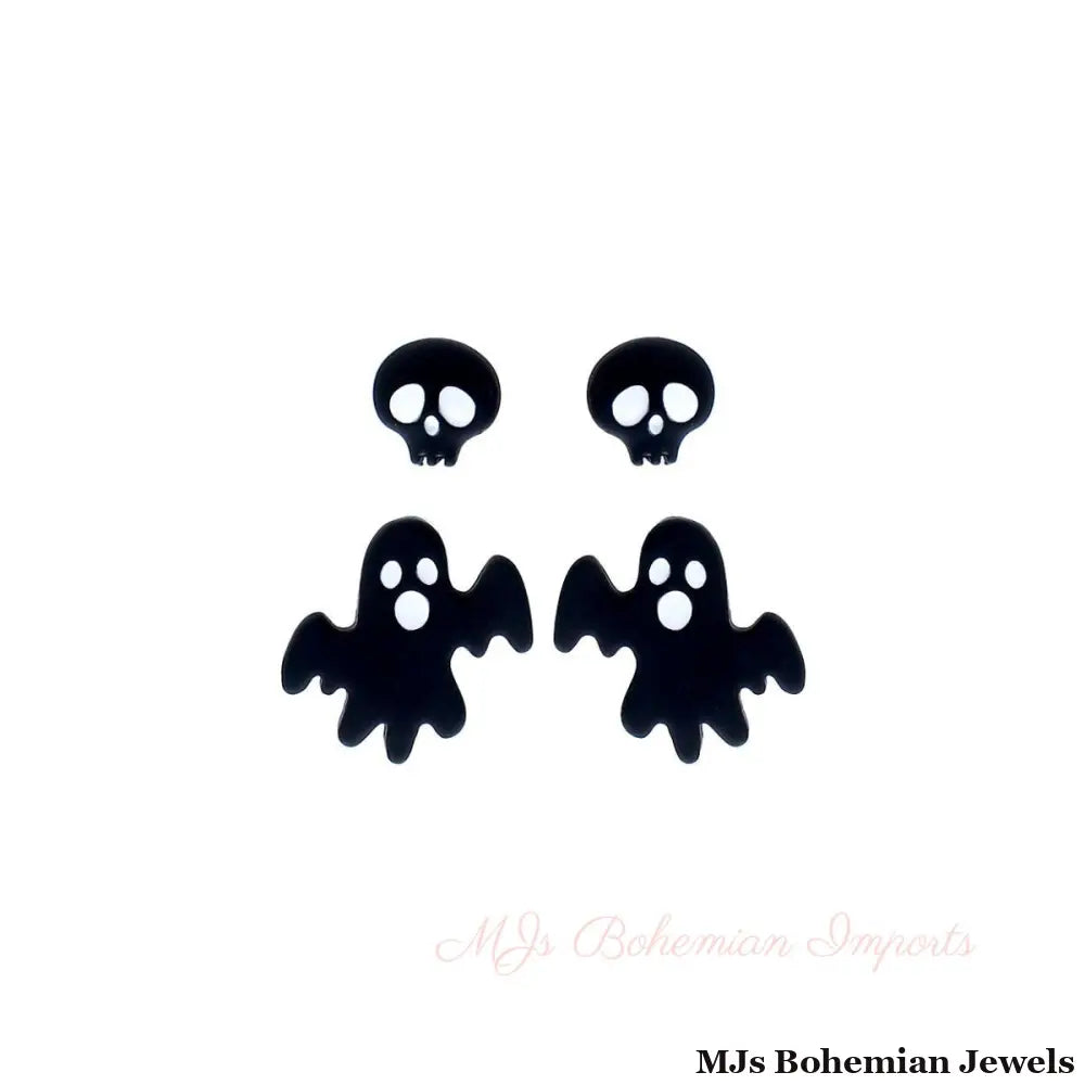 2 Pair Black Spooky Studs