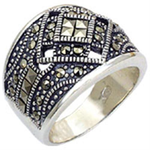 Antique Tone 925 Sterling Silver Ring with Semi-Precious Jade in Jet Size 6