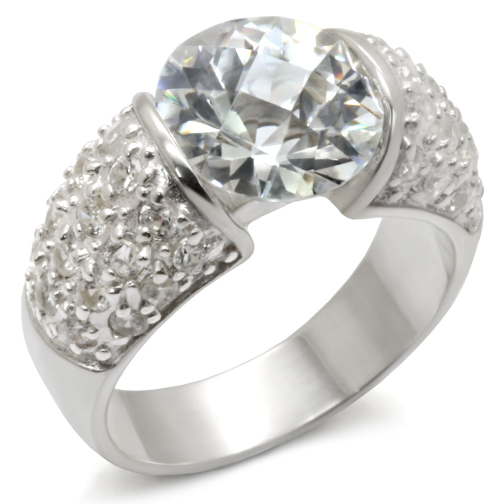 20423 - High-Polished 925 Sterling Silver Ring with AAA Grade CZ in Clear