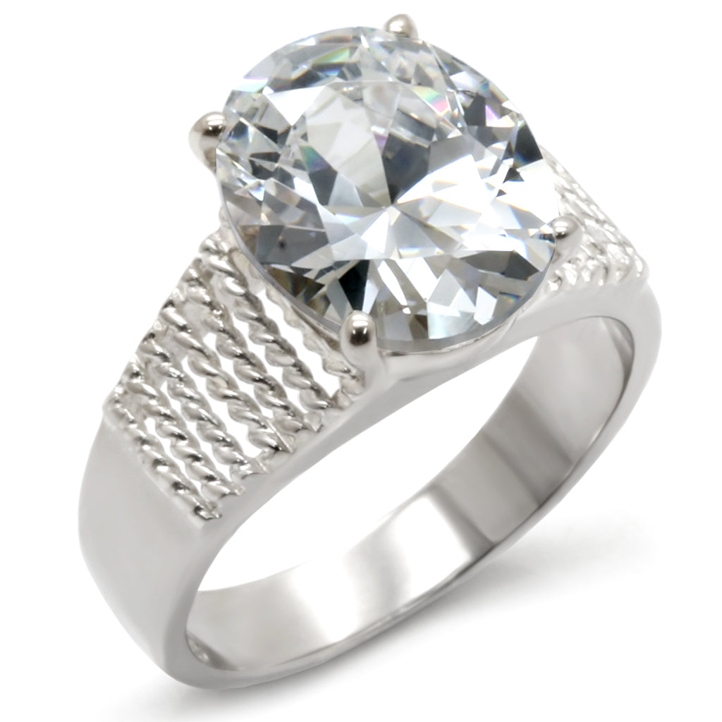 High-Polished 925 Sterling Silver Ring with AAA Grade CZ in Clear Size 5