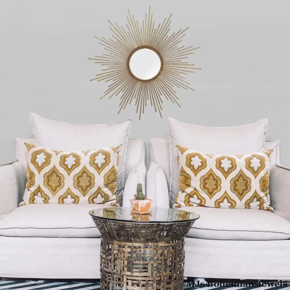 26 Round Gold Metal Sunburst Framed Wall Mirror