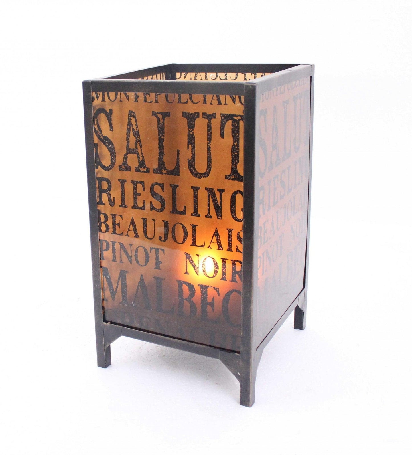 10.25 X 10.25 X 18 Brown Vintage Letter Pattern - Candle Holder