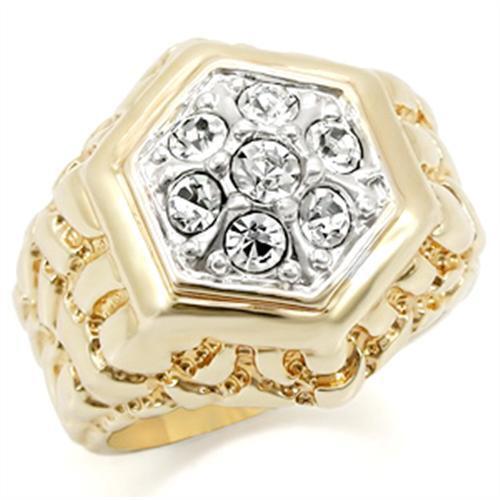 Gold+Rhodium Brass Ring with Top Grade Crystal in Clear Size 12
