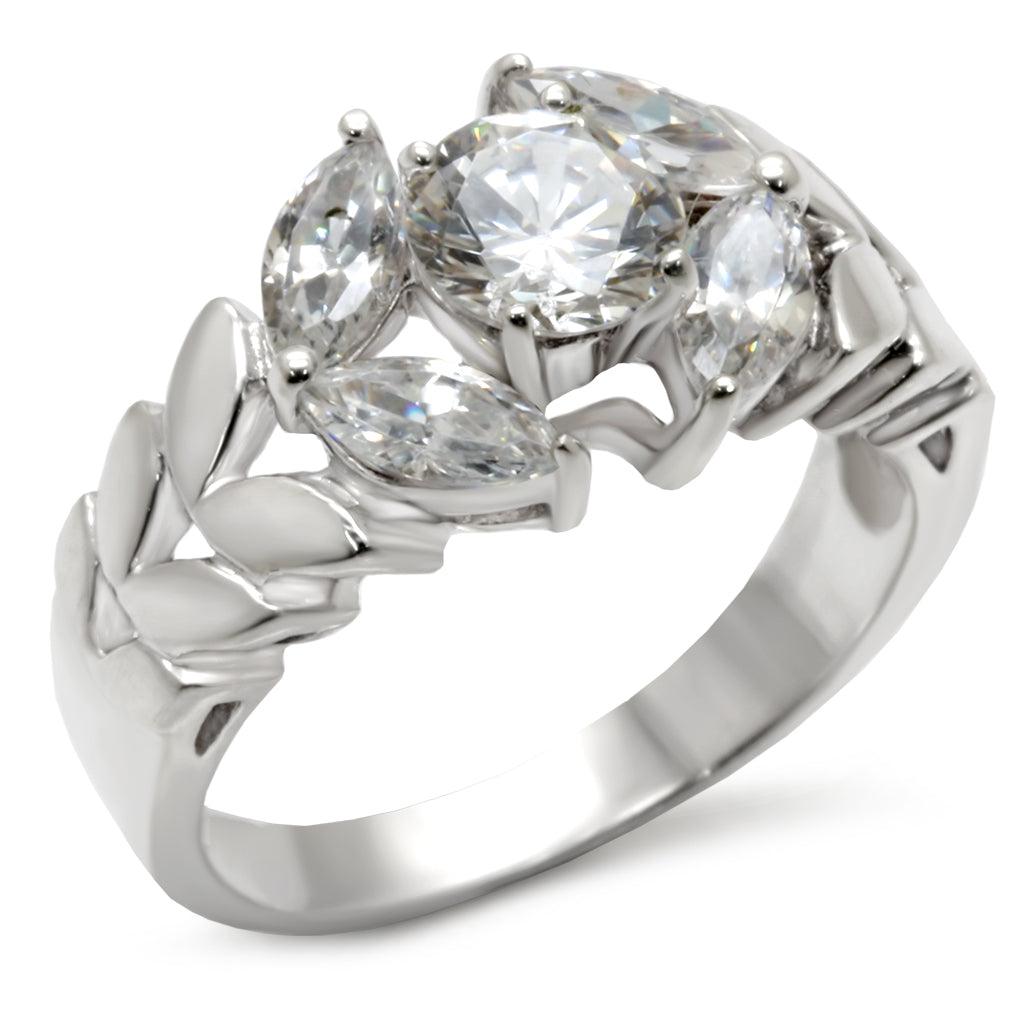 Matte Rhodium & Rhodium 925 Sterling Silver Ring with AAA Grade CZ in Clear