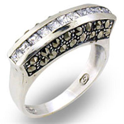 31010 - Antique Tone 925 Sterling Silver Ring with AAA Grade CZ in Clear