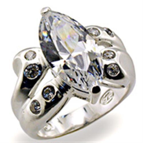 32127 - High-Polished 925 Sterling Silver Ring with AAA Grade CZ in Clear