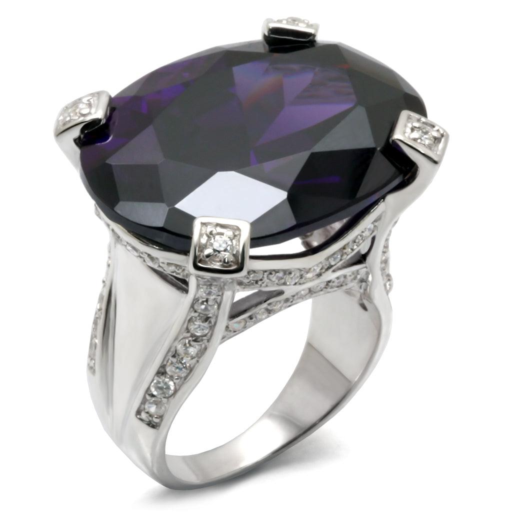 32926 - High-Polished 925 Sterling Silver Ring with AAA Grade CZ in Amethyst