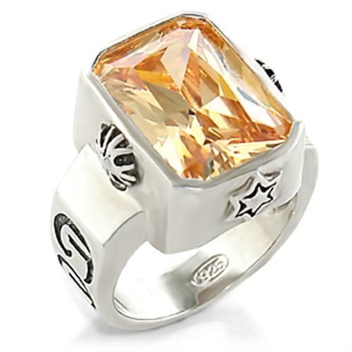 32931 - High-Polished 925 Sterling Silver Ring with AAA Grade CZ in Champagne
