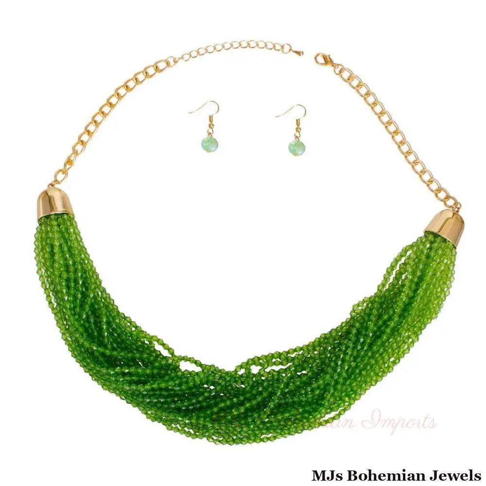 34 Strand Green Bead Necklace