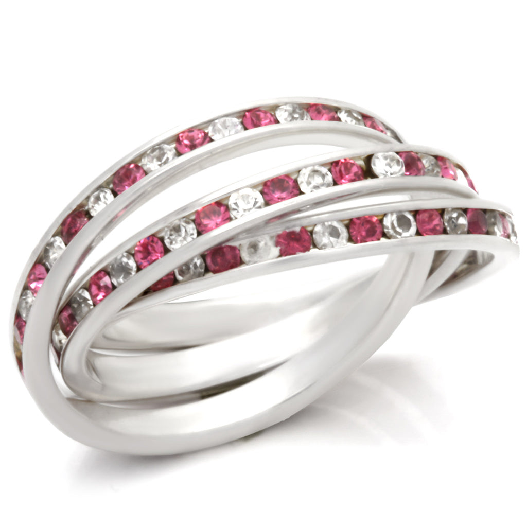 35110 - High-Polished 925 Sterling Silver Ring with Top Grade Crystal in Rose