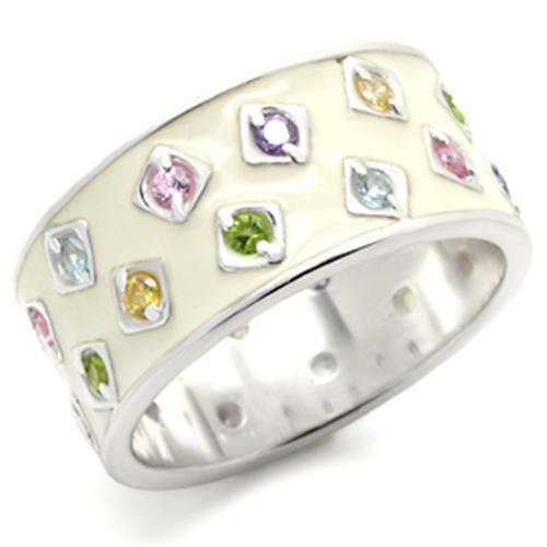 37405 - High-Polished 925 Sterling Silver Ring with AAA Grade CZ in Multi Color