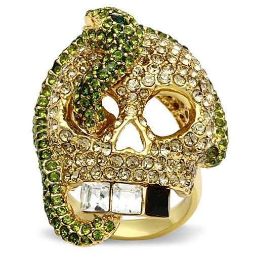 3W009 - Gold White Metal Ring with Top Grade Crystal in Multi Color