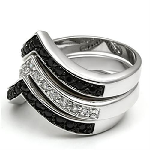 3W028 - Rhodium+Hematite Brass Ring with AAA Grade CZ in Jet
