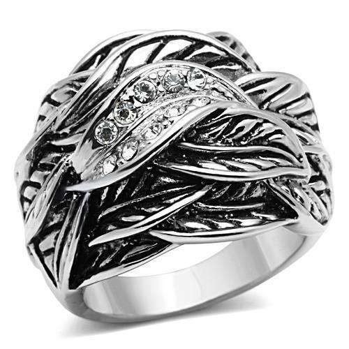 3W063 - Rhodium Brass Ring with Top Grade Crystal in Clear