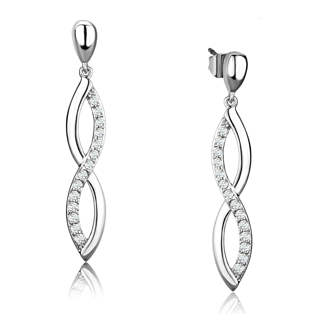 3W1045 - Rhodium Brass Earrings with AAA Grade CZ in Clear