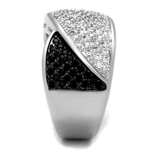 3W1089 - Rhodium + Ruthenium Brass Ring with AAA Grade CZ in Black Diamond