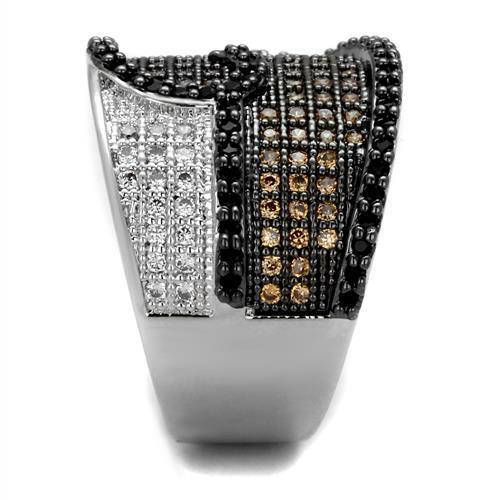 3W1091 - Rhodium + Ruthenium Brass Ring with AAA Grade CZ in Multi Color