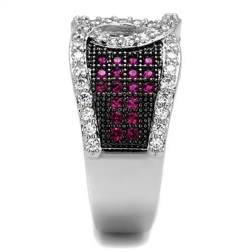 3W1243 - Rhodium + Ruthenium Brass Ring with AAA Grade CZ in Ruby