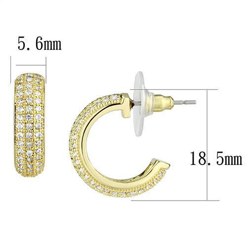 3W1261 - Gold Brass Earrings with AAA Grade CZ in Clear