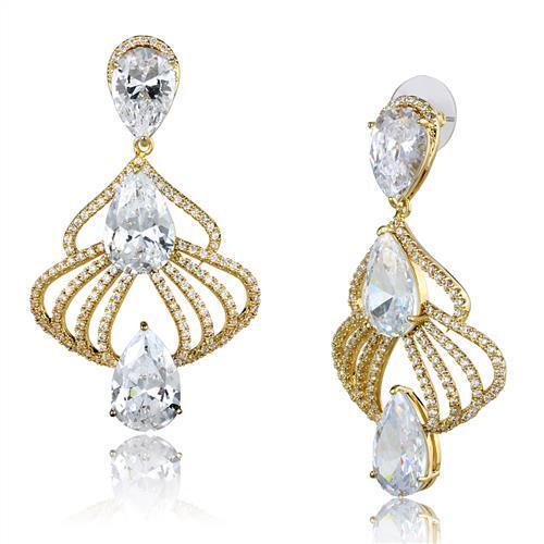 3W1325 - Gold Brass Earrings with AAA Grade CZ in Clear