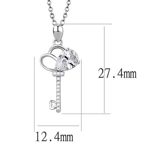 Rhodium 925 Sterling Silver Chain Pendant with AAA Grade CZ in Clear
