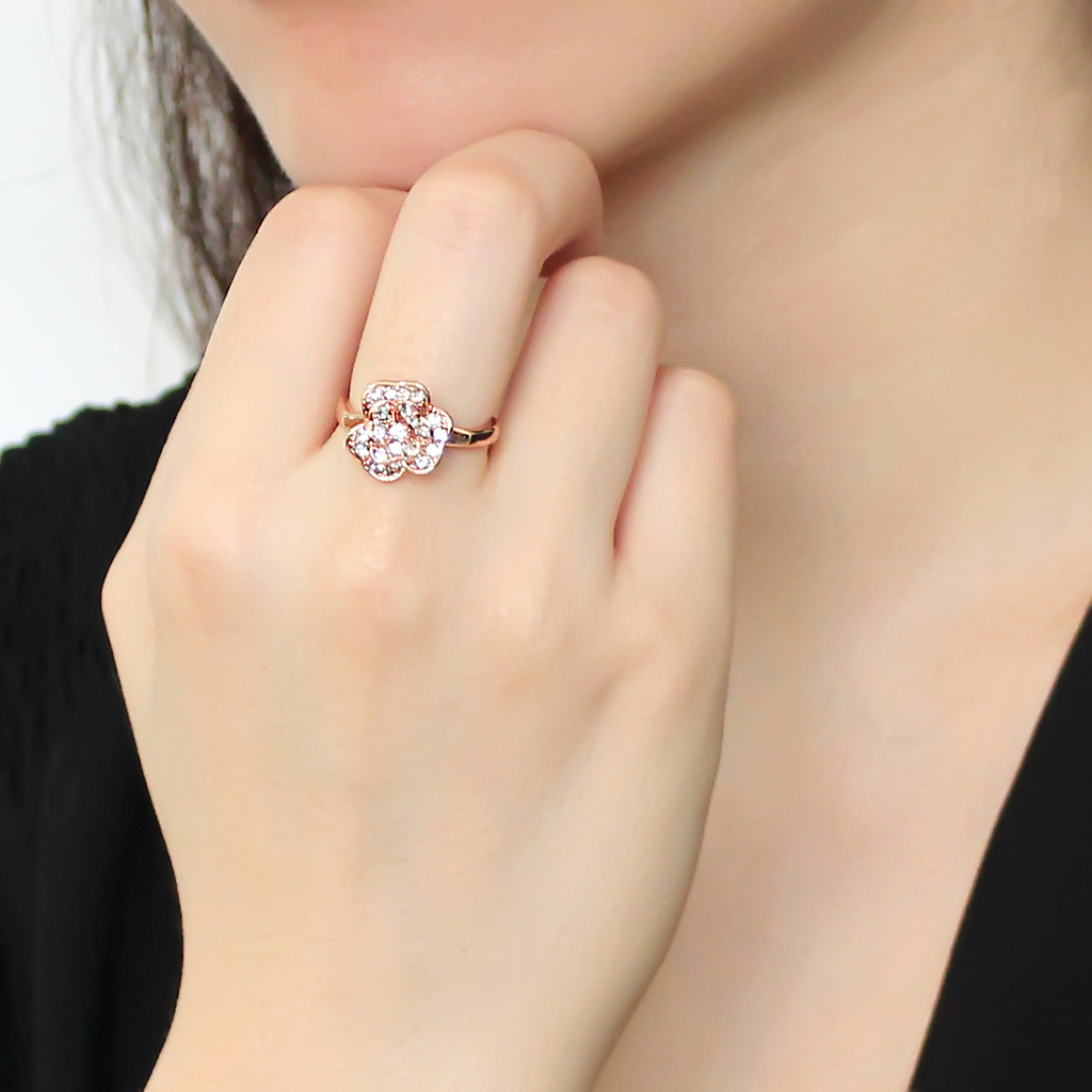 Rose Gold Brass Ring with Top Grade Crystal in Clear