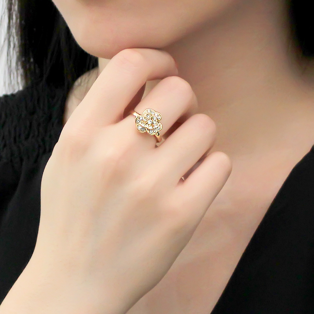 Gold Brass Ring with Top Grade Crystal in Clear