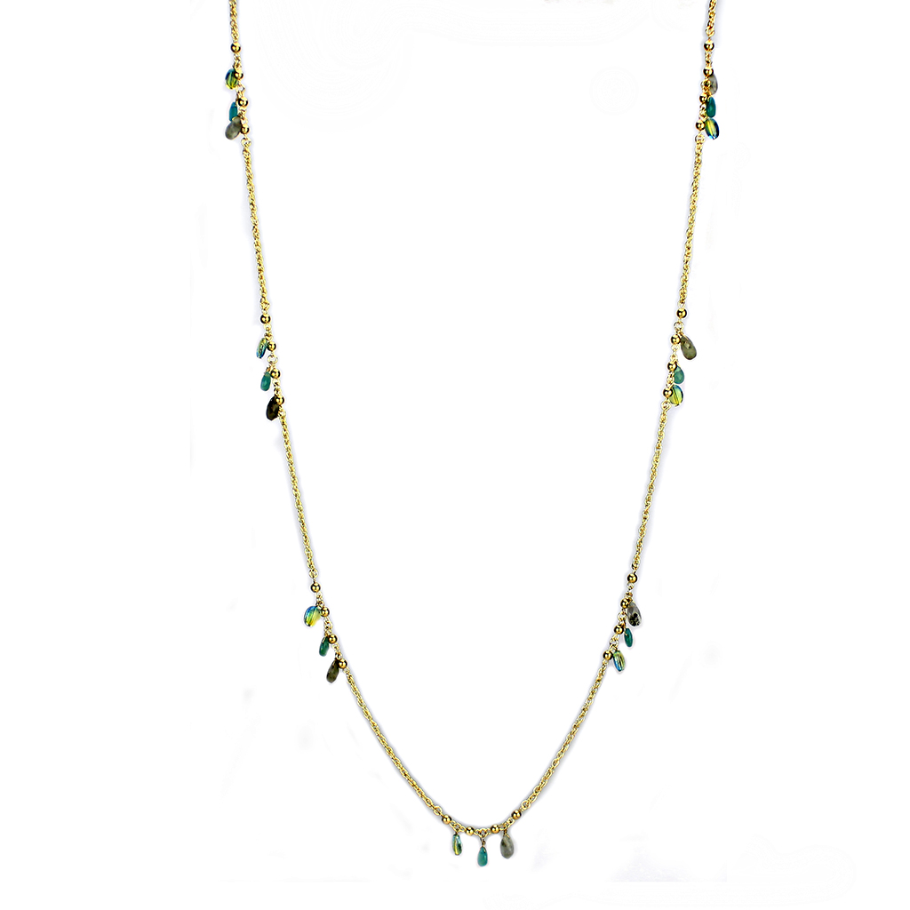 3W1537 - Gold Brass Necklace with Synthetic Jade in Emerald