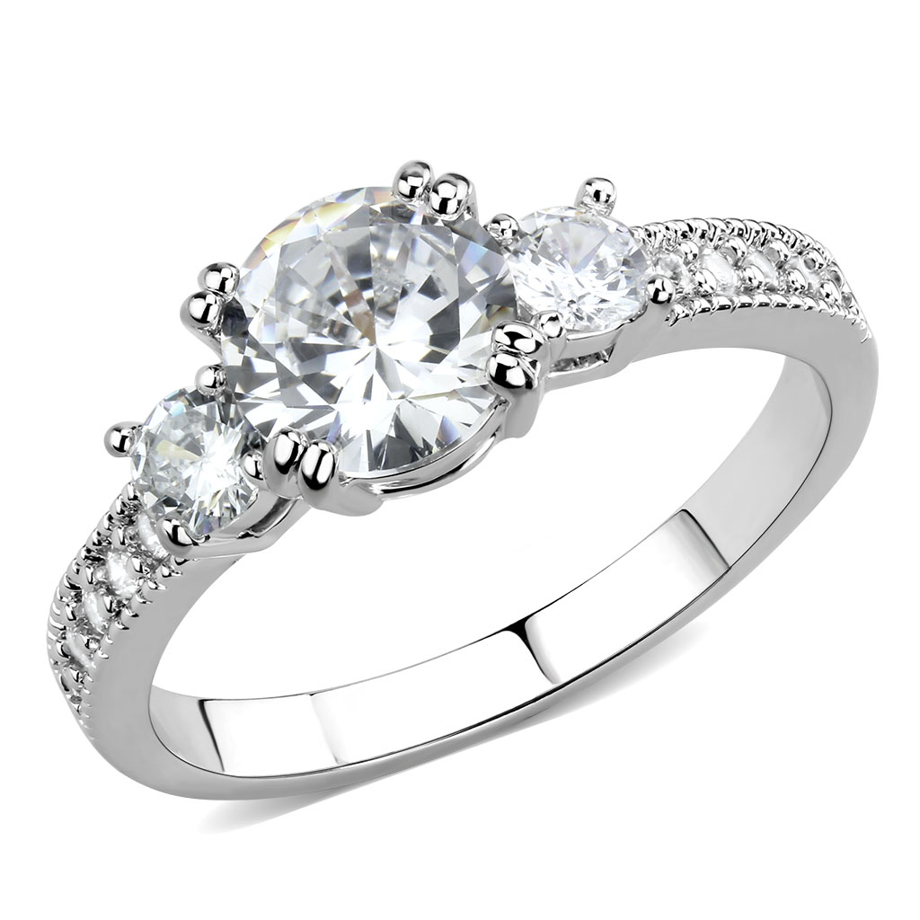 3W1571 - Rhodium Brass Ring with AAA Grade CZ in Clear