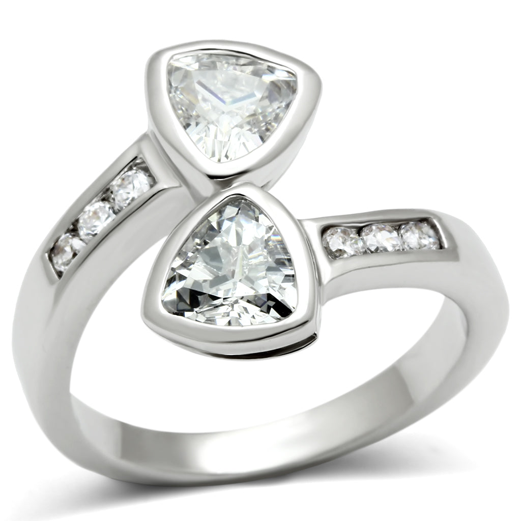 3W228 - Rhodium Brass Ring with AAA Grade CZ in Clear