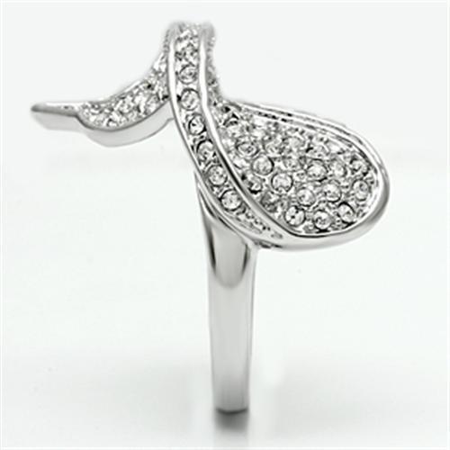 3W260 - Rhodium Brass Ring with Top Grade Crystal in Clear