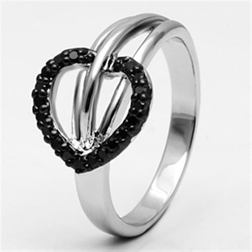 3W277 - Rhodium + Ruthenium Brass Ring with AAA Grade CZ in Black Diamond