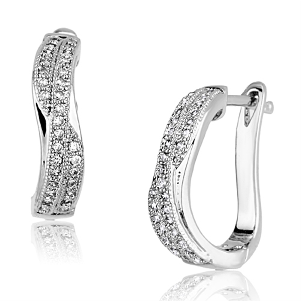 3W358 - Rhodium Brass Earrings with AAA Grade CZ in Clear