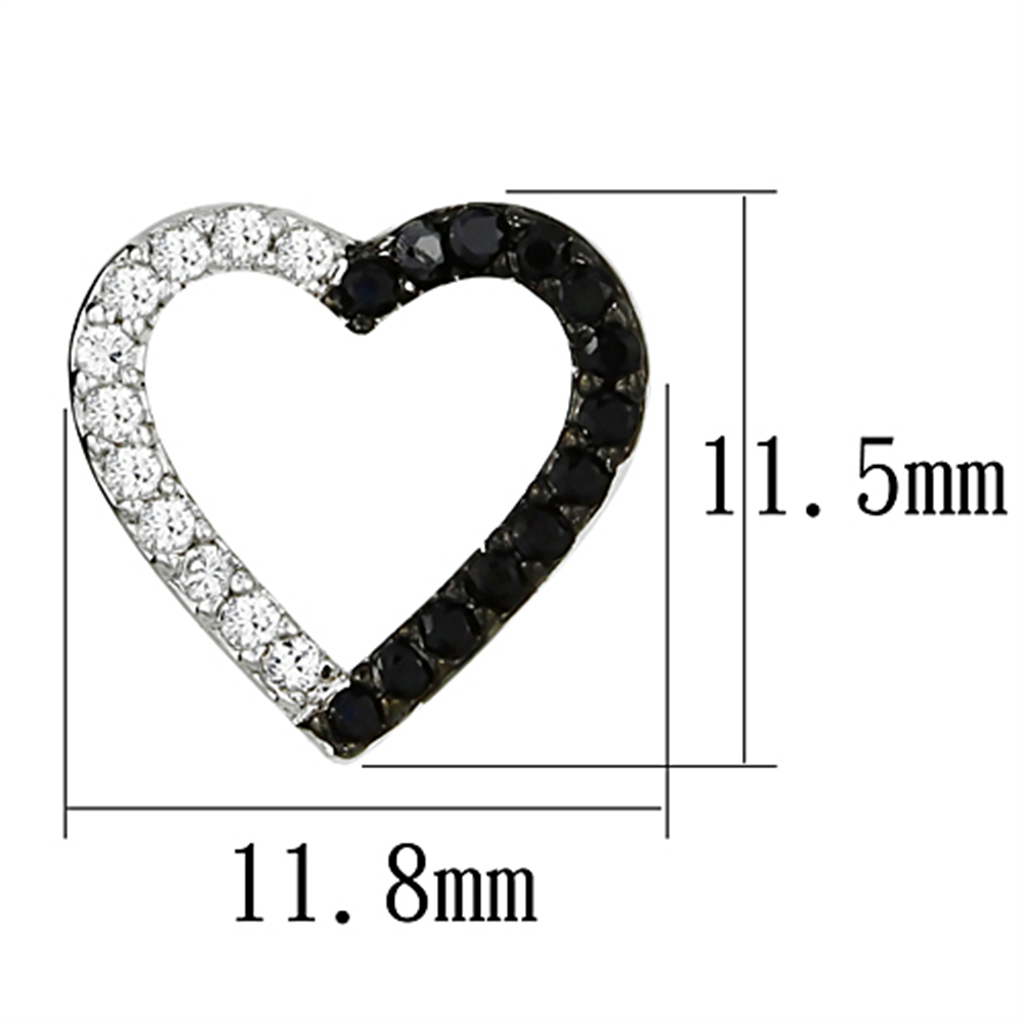 3W381 - Rhodium + Ruthenium Brass Earrings with AAA Grade CZ in Jet