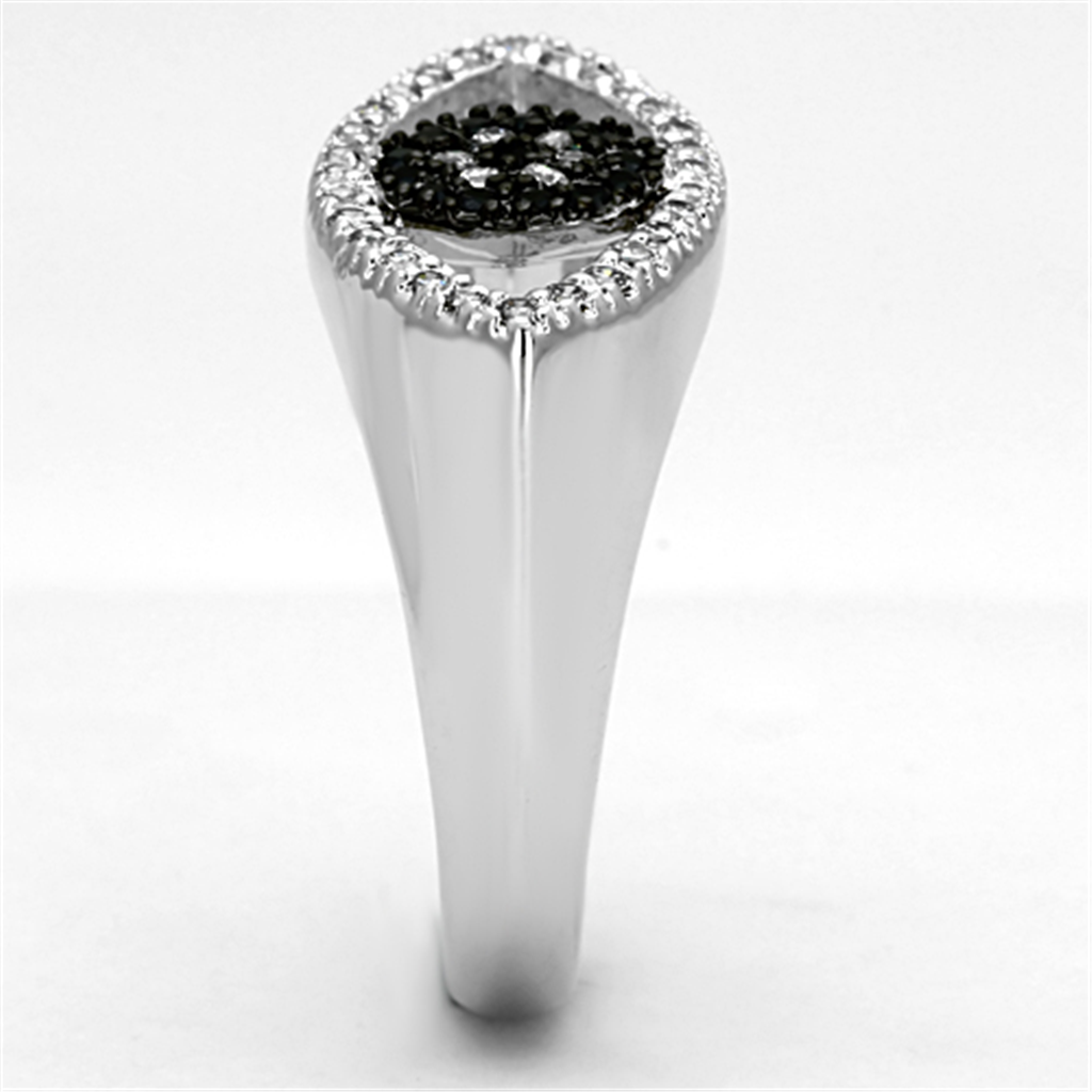 3W470 - Rhodium + Ruthenium Brass Ring with AAA Grade CZ in Black Diamond
