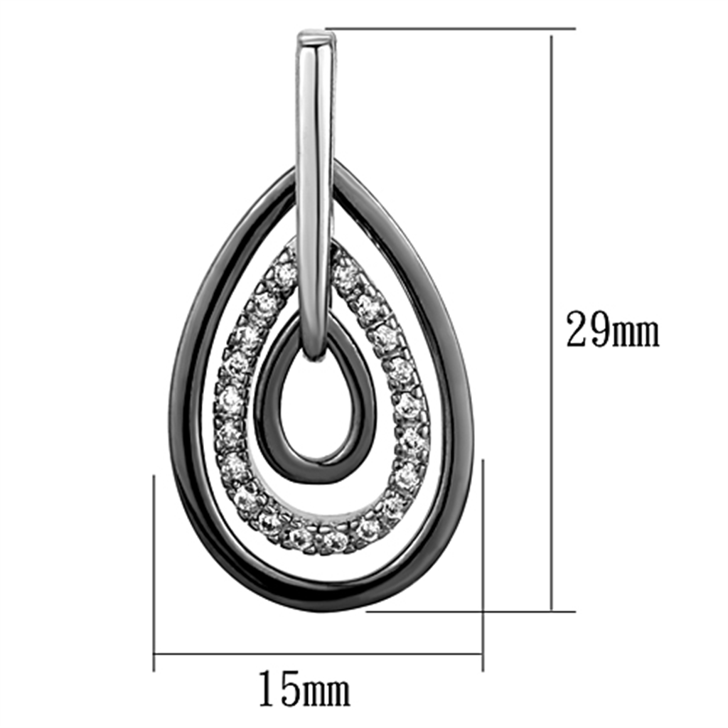 3W616 - Rhodium + Ruthenium Brass Earrings with AAA Grade CZ in Clear