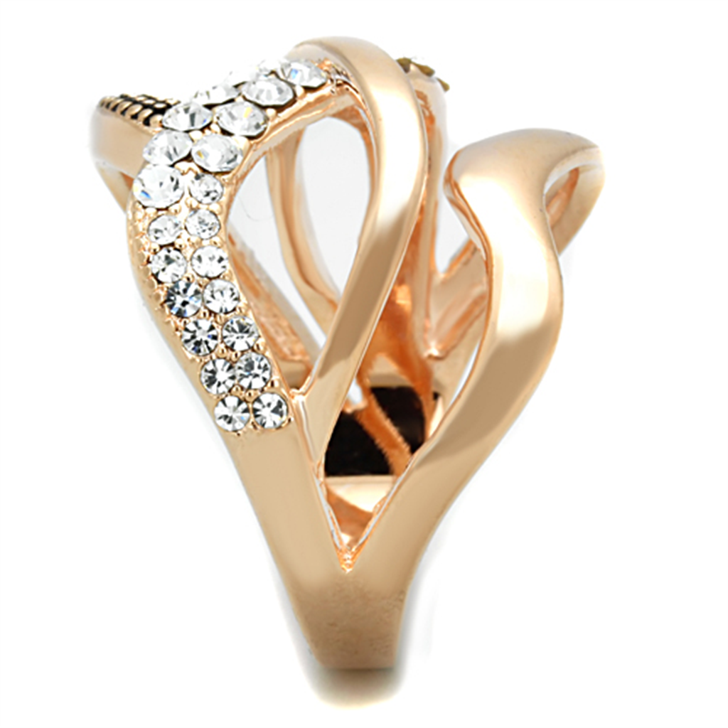 3W737 - Rose Gold Brass Ring with Top Grade Crystal in Clear