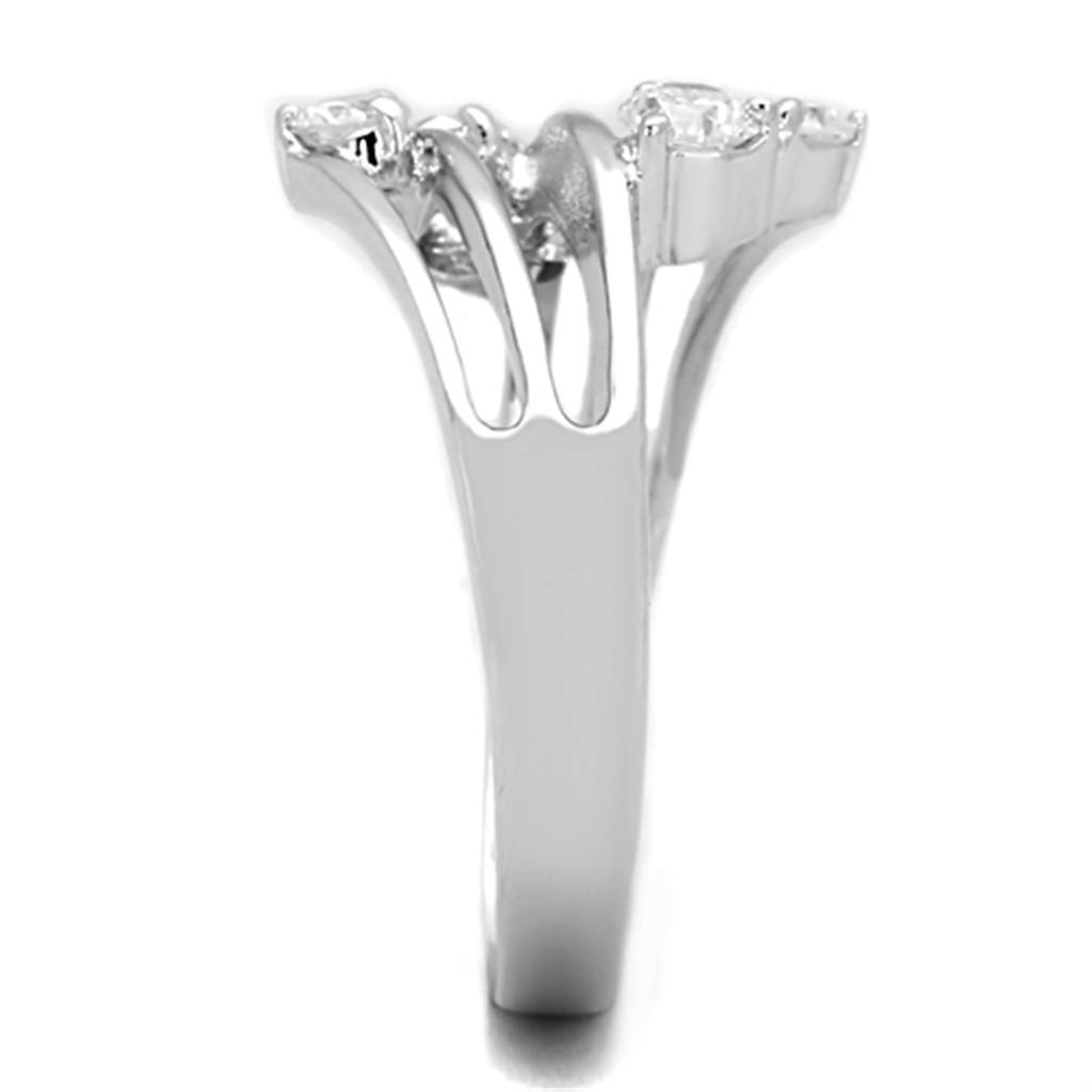 3W813 - Rhodium Brass Ring with AAA Grade CZ in Clear