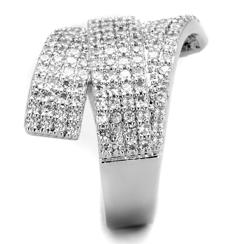 3W883 - Rhodium Brass Ring with AAA Grade CZ in Clear