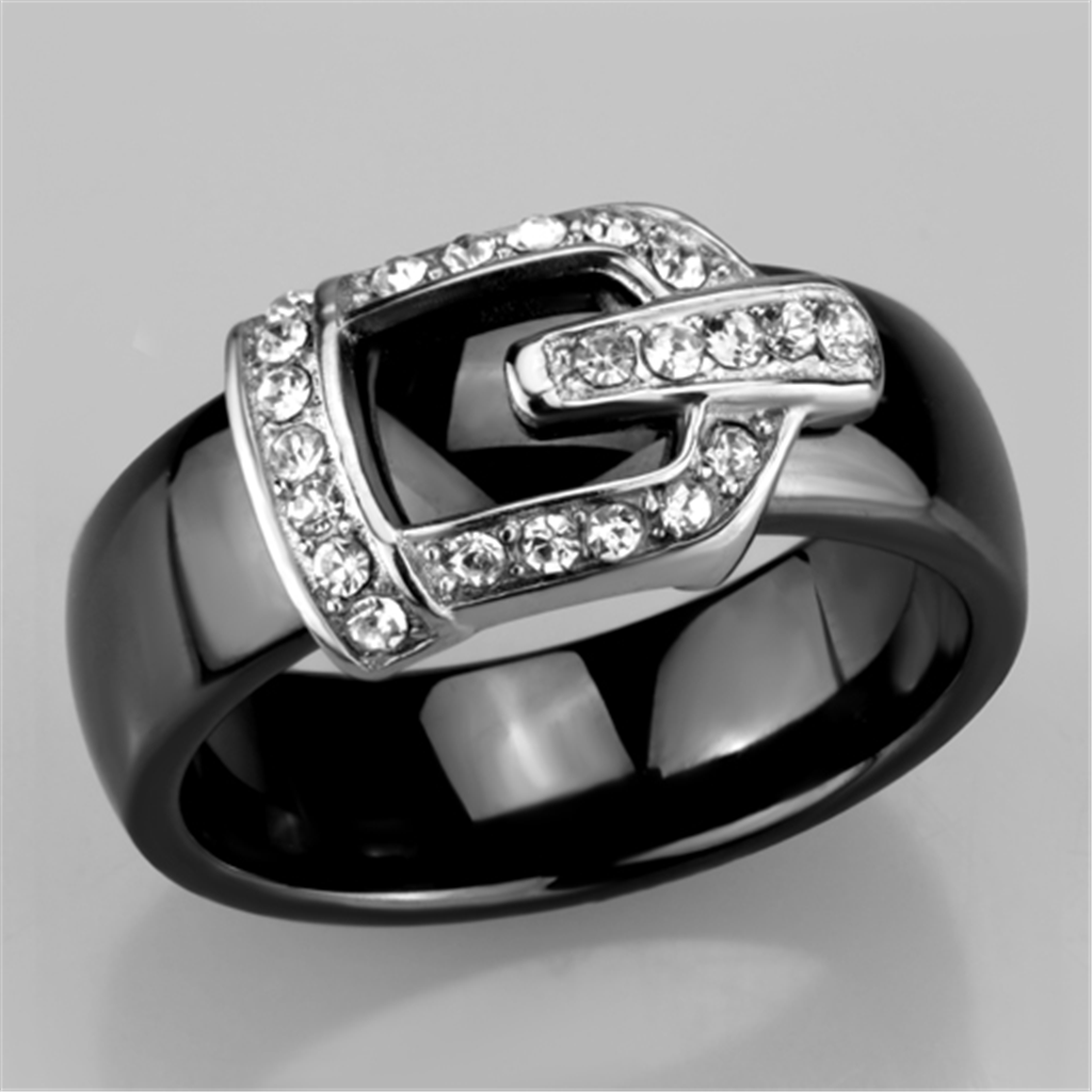 3W954 - High polished (no plating) Stainless Steel Ring with Ceramic in Jet