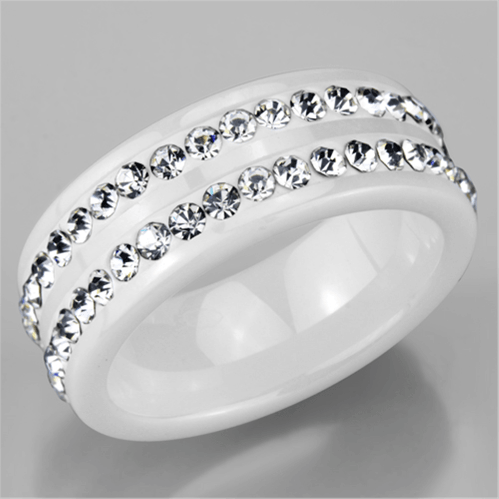 3W970 - High polished (no plating) Stainless Steel Ring with Ceramic in White