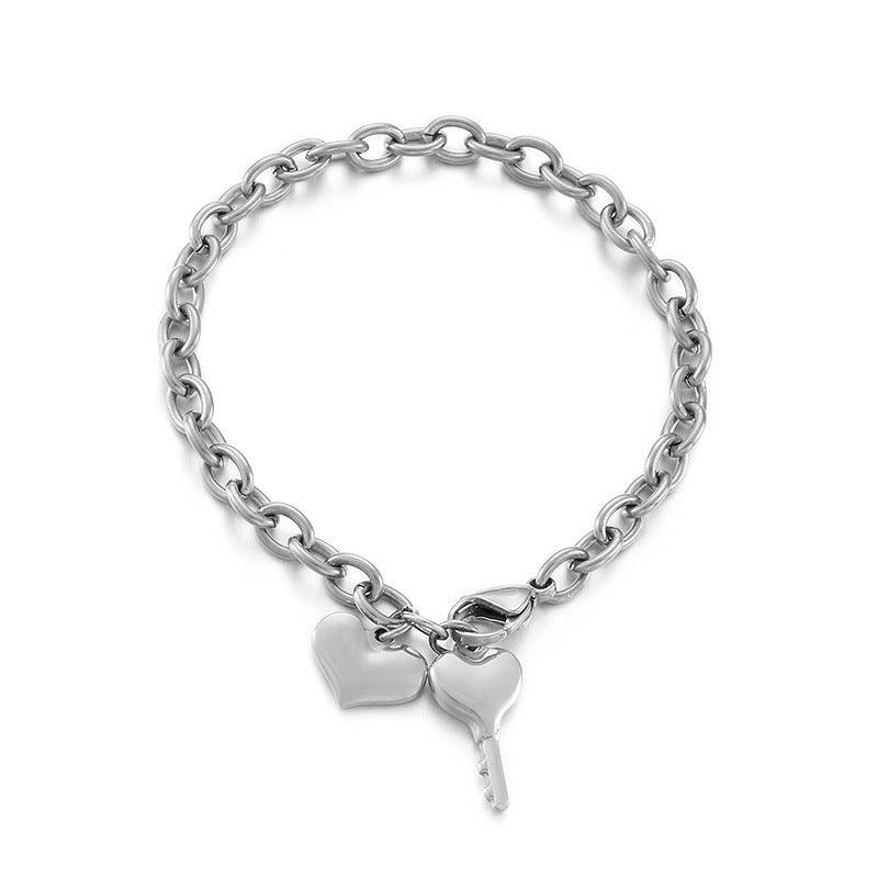 Color: Silver, style: KB145340Z - Popular Stainless Steel Bracelet Heart-shaped Key Combination Bracelet