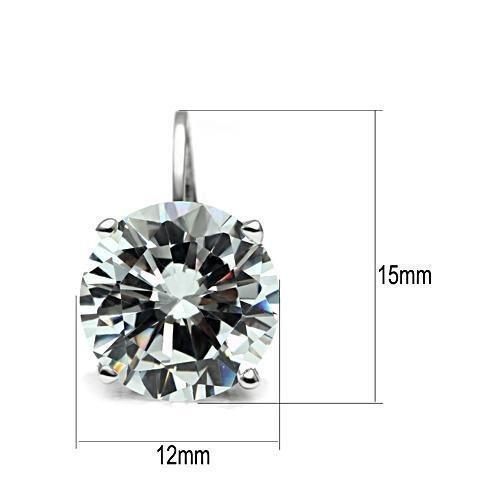 3W090 - Rhodium Brass Earrings with AAA Grade CZ in Clear